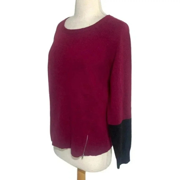 Eileen Fisher M Yak+ Merino wool maroon + black color block scoop neck sweater - Picture 2 of 8